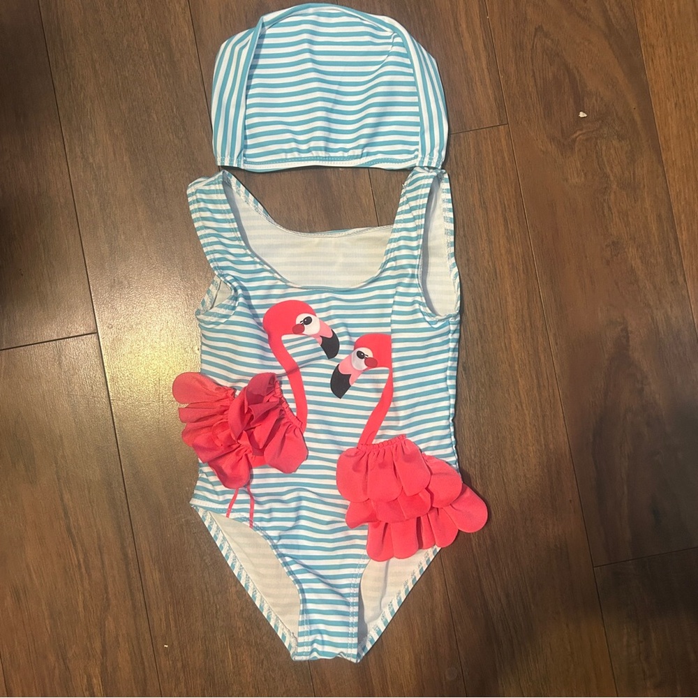 Striped Flamingo Swimsuit with Cap